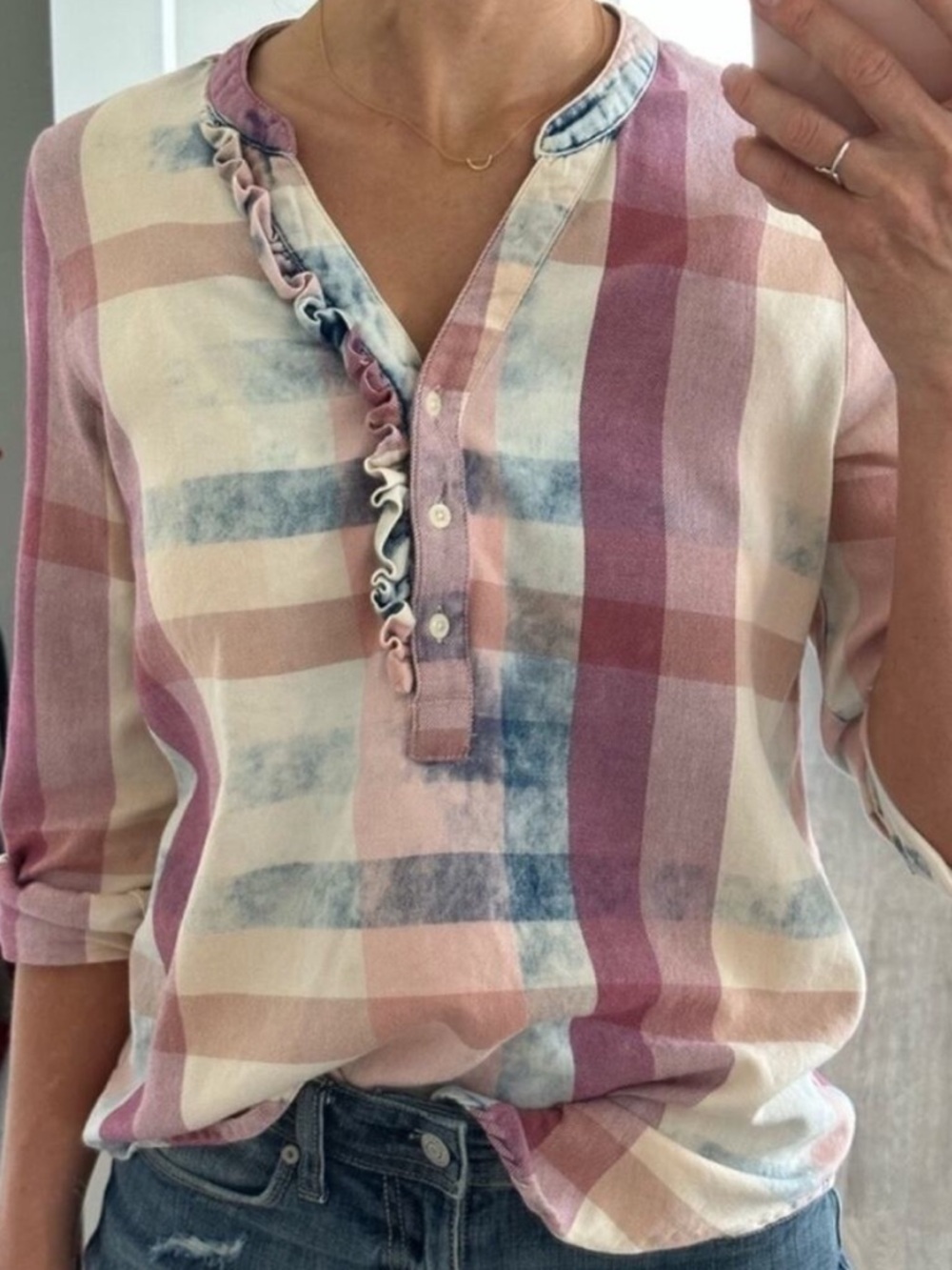 Anthropologie Isabella Sinclair Plaid Popover Blouse XS Oversize